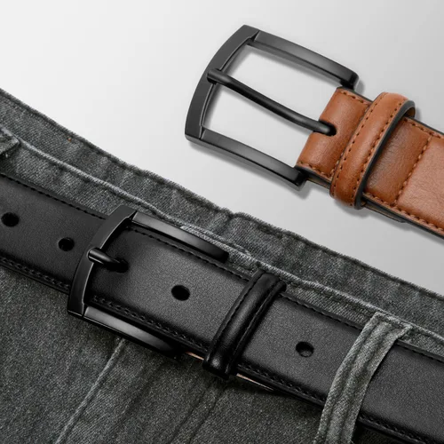 Miniatura 4 de Zitahli Cinturón para hombre, paquete de 2 unidades, diseño de cinturón de cuero para trabajo, negocios y pantalones de golf casuales, accesorios