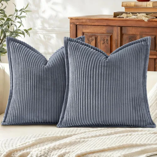 Miniatura 28 de Mecatny Juego de 2 fundas de almohada de pana de 16 x 16 pulgadas, fundas decorativas neutrales suaves de estilo bohemio para sofá y sala de estar