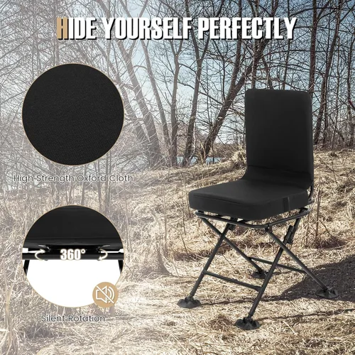 Miniatura 4 de Tangkula Silla de caza, silla ciega giratoria de 360 grados con cojín acolchado, almohadillas ajustables, sillas de caza plegables portátiles