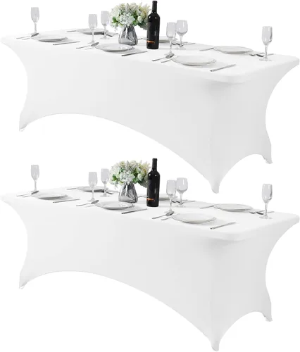 Miniatura 40 de Mantel de elastano para mesas de 4, 6 u 8 pies, mantel elástico universal ajustable para fiestas, banquetes, bodas y eventos - Verde manzana