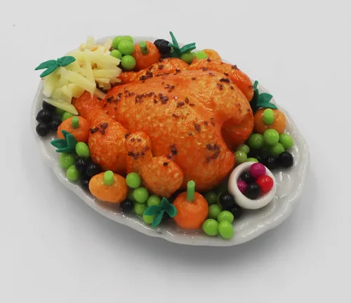 Miniatura 3 de Pavo asado en miniatura hecho a mano – Figura realista de arcilla de pavo de Acción de Gracias para casas de muñecas, exhibiciones de alimentos