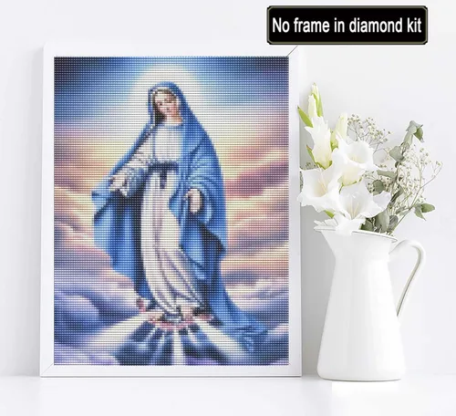 Miniatura 3 de Diymood Kits de pintura de diamantes 5D para adultos, religión, Virgen María, kits de arte de diamantes para mujeres adultas, redondo de taladro