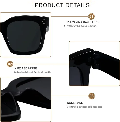 Miniatura 3 de ANDWOOD Lentes de sol de gran tamaño para mujer, marco ancho cuadrado, retro, moderno, protección UV