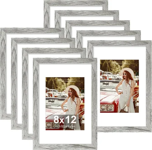 Miniatura 20 de Juego de 9 portarretratos, plexiglás resistente a rupturas, exhibe fotos de 4 x 6 pulgadas o, con paspartú, de 3.5 x 5 pulgadas, marcos para pared