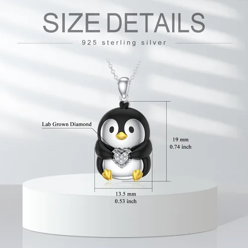 Miniatura 5 de Collar con dije de búho, pingüino, gato y dragón para mujeres y niñas, plata de ley 925, collar con dije de animal lindo con diamantes cultivados