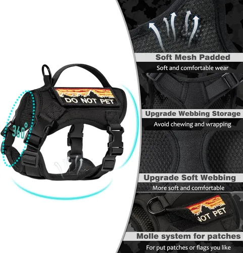 Miniatura 7 de Arnés táctico para caminar, chaleco ajustable a prueba de escapes para gatos grandes, chaleco transpirable de fácil control con asa, parches Molle