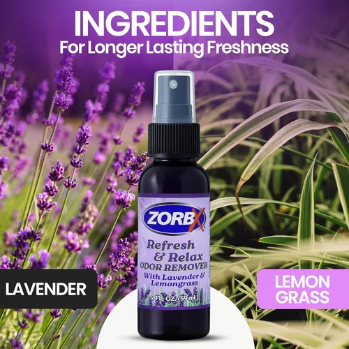 Miniatura 6 de ZORBX Refresh & Relax - Spray removedor de olores de 2 onzas con lavanda y citronela, solución permanente, ambientador y ambientador en aerosol