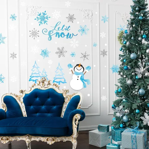 Miniatura 3 de Calcomanías de pared de copo de nieve de invierno, calcomanías de pared para ventana de Navidad, calcomanías de mural para decoración de fiestas