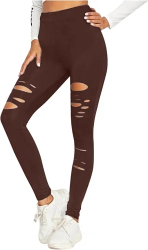 Leggings rasgados de guerrero para mujer, pantalones de yoga de cintura alta con control de abdomen, pantalones deportivos de entrenamiento