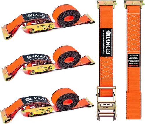 ORANGEE Paquete de 4 correas de trinquete E Track de 4500 libras de resistencia a la rotura para contenedores, furgonetas de carga, carga de