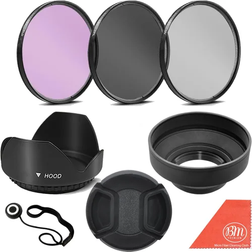 Miniatura 9 de Kit de filtro de 3 piezas (UV-CPL-FLD) + parasol de lente de tulipán + capucha de goma suave + tapa de lente + para lentes selectos Canon, Nikon