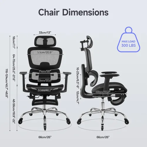 Miniatura 3 de Silla de oficina con reposapiés, silla ergonómica con almohada para el cuello y ruedas de goma, silla de computadora con respaldo ajustable y Negro
