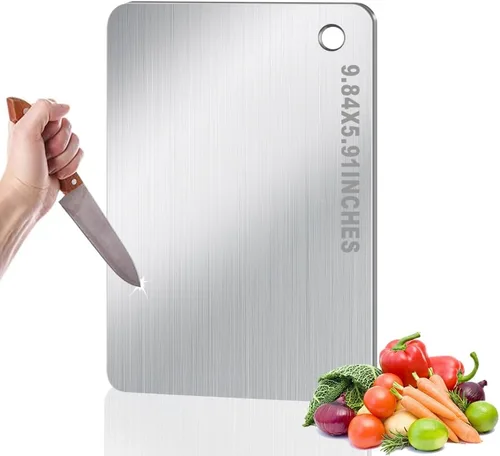 Miniatura 9 de Tabla de Cortar de Titanio para Cocina, Tabla de Cortar Antiadherente de Acero Inoxidable, Tabla de Titanio de Grado Alimenticio de Doble Cara