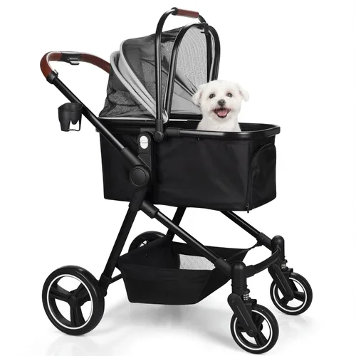 Miniatura 8 de Carriola doble plegable para mascotas para 2 gatos y perros pequeños y medianos, carriola integrada ligera para mascotas, individual y doble