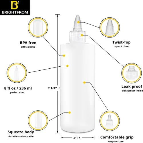 Miniatura 2 de BRIGHTFROM Botellas exprimibles para condimentos, botella vacía de 8 onzas con tapa superior giratoria transparente, a prueba de fugas, ideal
