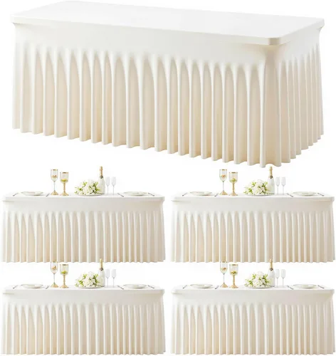 Miniatura 20 de Paquete de 2 manteles color azul bebé para mesas rectangulares de 6 pies, mantel ajustable de elastano, fundas de mesa elásticas de 6 pies, manteles