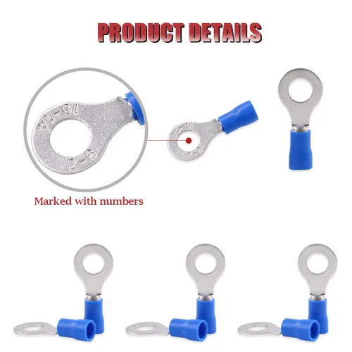 Miniatura 4 de Hilitchi 100 conectores de crimpado de cables eléctricos de anillo aislado 16-14AWG (azul, M6)