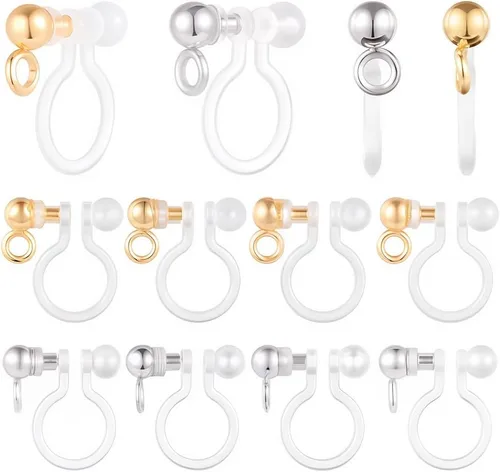 Miniatura 12 de SUNNYCLUE 1 caja de 30 convertidores de aretes de latón, ganchos para abrazar con bucles abiertos, almohadillas para aretes, clips para hacer joyas