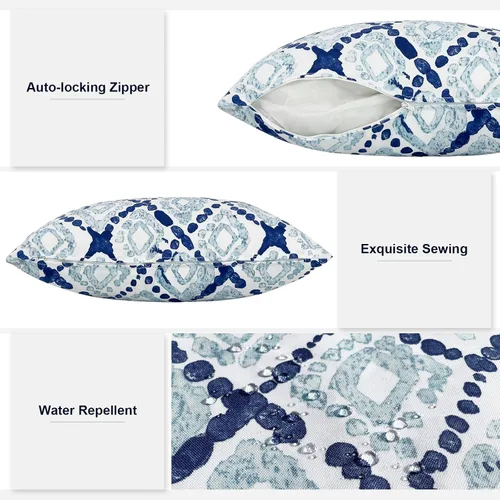 Miniatura 3 de Juego de 2 almohadas para exteriores de 16 x 16 pulgadas, repelentes al agua con interiores, para muebles de patio, hogar, jardín, geometría bohemia