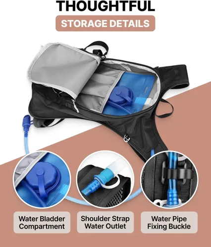 Miniatura 5 de Owleys Mochila de hidratación - Mochila de hidratación ligera e impermeable Bolsa de agua de 2 litros Mochila para correr y ciclismo