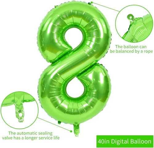 Miniatura 2 de TONIFUL Globos grandes de 40 pulgadas con números verdes del 0 al 9, número 8, globos digitales de aluminio de helio Mylar con números grandes