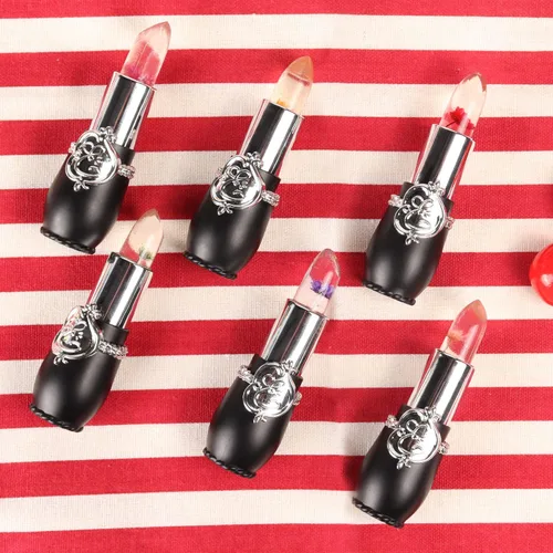 Miniatura 8 de RanRui Crystal Flower Jelly - Lápiz labial de gelatina, paquete de 6, rosa, cambio de color de temperatura mágico, bálsamo labial nutritivo de larga
