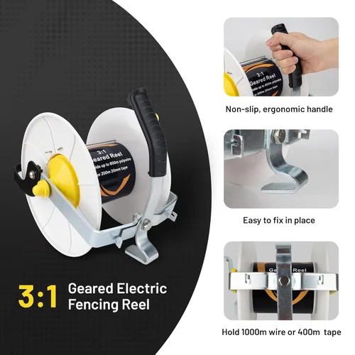 Miniatura 2 de Carrete eléctrico para valla 3:1 con engranaje eléctrico de esgrima estándar con estabilizador de carrete de Polywire con manivela, paquete de 2