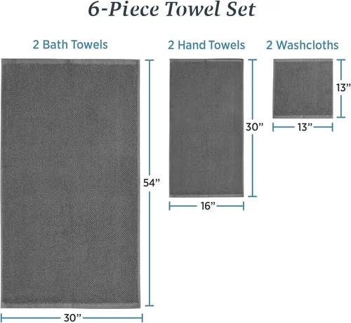Miniatura 4 de Welhome Franklin - Juego de 6 toallas 100% de algodón con textura, 600 GSM, suaves y lujosas, 2 toallas de baño, 2 toallas de mano, 2 paños
