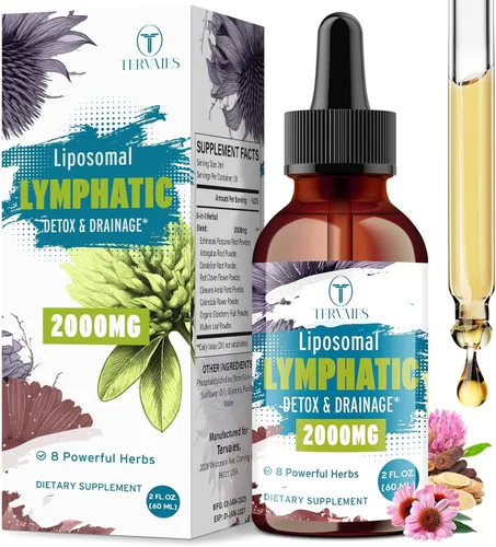 Gotas de desintoxicación linfática liposomal y drenaje - Mezcla de hierbas de 2000 mg con saúco y equinácea - Apoya el drenaje linfático, el sistema