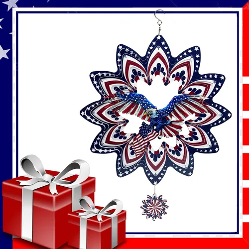 Miniatura 6 de Hilanderos de Águila para Patio y Jardín, Hilandero de Viento Colgante, Atrapadores de Viento 3D de Metal, Hilandero Cinético de Bandera Americana