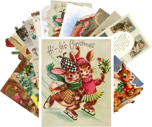 Miniatura 5 de PIXILUV Paquete de Tarjetas Postales 24 piezas - Tarjetas de Felicitación Vintage de Navidad con Santa - Reedición