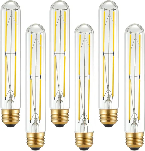 Arberlic Bombilla LED T10 de 7.3 pulgadas, bombilla LED E26 de 6 W regulable, bombilla E26 regulable equivalente a 60 vatios, blanco neutro 4000 K,