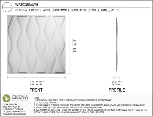 Miniatura 2 de Ekena Millwork WP20X20AIWH 19 5/8 pulgadas de ancho x 19 5/8 pulgadas de alto Ariel EnduraWall Decorativo 3D Panel de pared cubre 2.67 pies cuadrados
