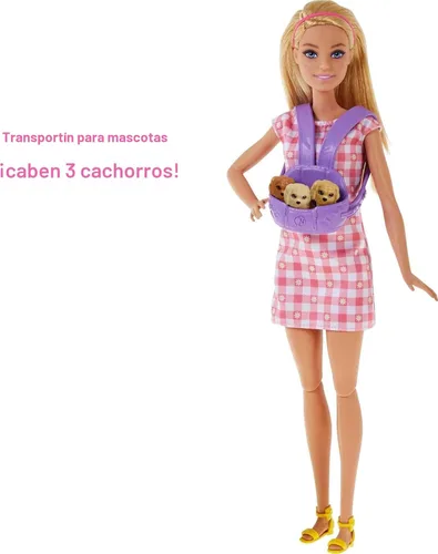 Miniatura 6 de Barbie Juego de muñecas y mascotas, color rubio con mamá perro, 3 cachorros recién nacidos con función de cambio de color y accesorios para mascotas