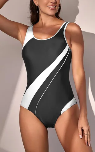Miniatura 2 de Eomenie Trajes de baño atléticos de una pieza para mujer, con control de abdomen, elásticos, con bloques de color, adelgazantes