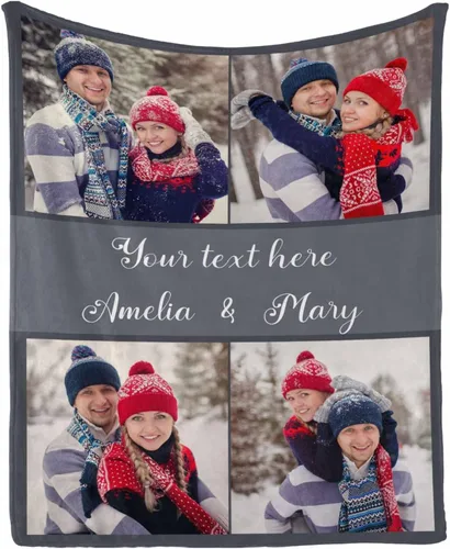 Miniatura 13 de InterestPrint Manta personalizada con texto y fotos, collage, regalo personalizado para cumpleaños, aniversario, boda, regalo personalizado