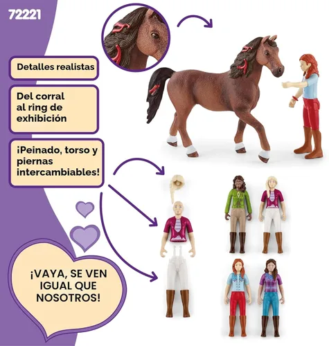 Miniatura 4 de Schleich Horse Club - Juego completo de figuras de juguete de 40 piezas del Horse Club Rider - Figuras articuladas de jinete de Hannah, Sofia, Lisa