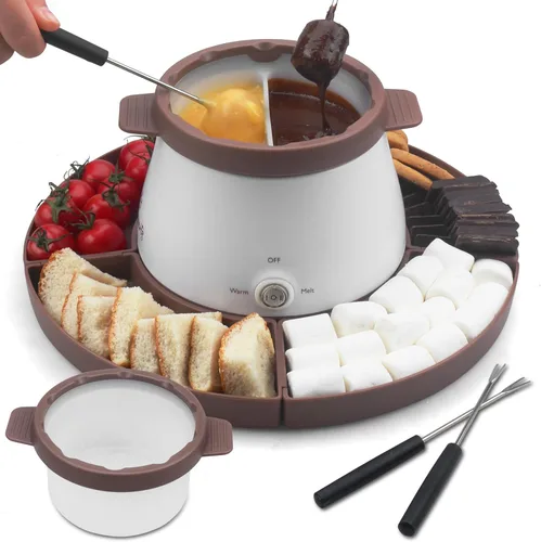 Miniatura 8 de Party Desserts Olla de fusión de caramelo y chocolate con 2 ollas, olla de fondue eléctrica mini, derrite caramelo y chocolate en un par de minutos