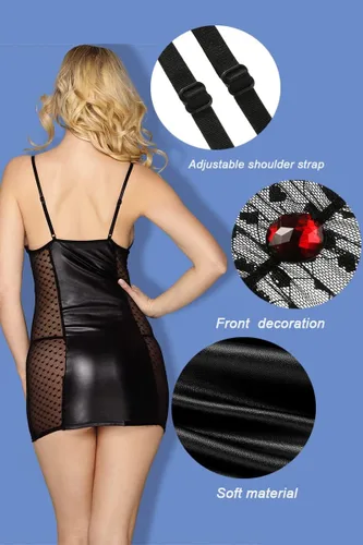 Miniatura 4 de EROMATE Vestido sexy para mujer, estilo mojado, de piel sintética, mini bodycon