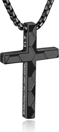 Collar de cruz de fútbol para niños y hombres, inspirador cristiano con versículo bíblico con dije de cruz, cadena de acero inoxidable, joyería de