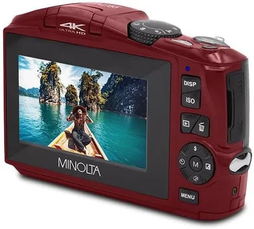 Miniatura 4 de Minolta Cámara digital de 64 MP – Video 4K Ultra HD a 60 FPS, zoom digital de 16x, WiFi, sensor CMOS, pantalla LCD de 3 pulgadas, exposición Rojo