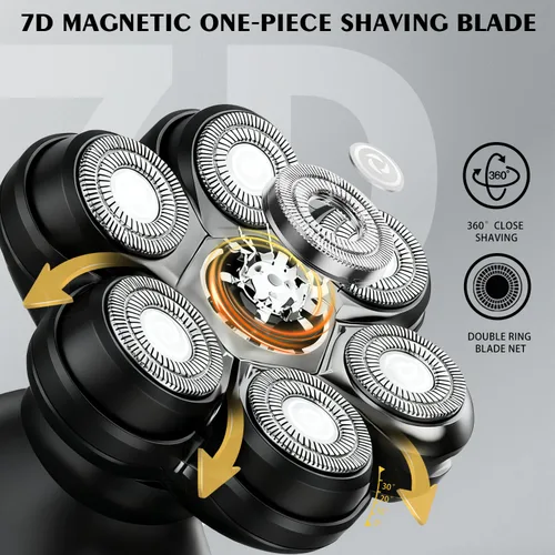 Miniatura 7 de Cabezales de repuesto para afeitadora de cabeza magnética, 7 cuchillas de repuesto compatibles con Freebird Shaver y otras marcas (hmblack7)