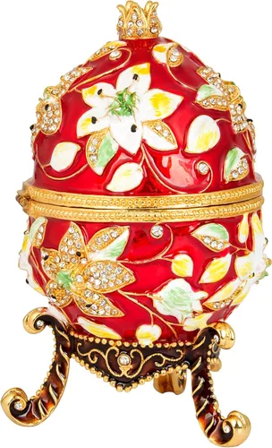 Miniatura 2 de QIFU Huevo de Pascua: Extra grande de 7 pulgadas, pintado a mano, esmaltado decorativo con bisagras, joyero, regalo único para decoración y Rojo