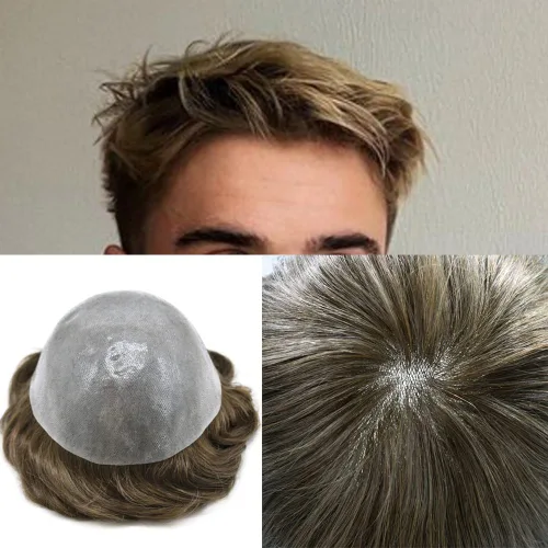 Miniatura 48 de Toupee para hombres Sistema de reemplazo de cabello humano real duradero invisible para hombre Toupee Hair Piece para hombres Poly Men Sistema