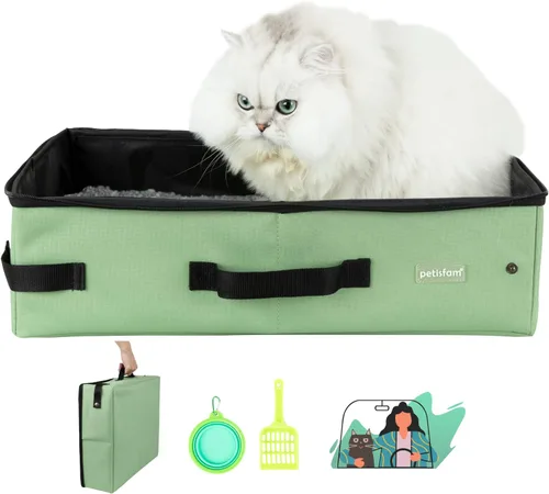 Miniatura 15 de Arenero portátil de viaje para gatos con tapa para contener arena y olor. Fácil de transportar, limpiar y almacenar. Ideal para viajes en auto, Negro