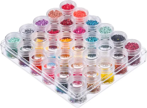 Miniatura 3 de Blulu Organizador de cuentas de 30 rejillas, contenedores de cuentas de arte de diamantes con tapa, plástico transparente, pequeños frascos