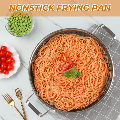 Miniatura 4 de Sartén de acero inoxidable con tapa de cocción, sartenes antiadherentes de 13 pulgadas, sin PFOA, aptas para lavavajillas y horno