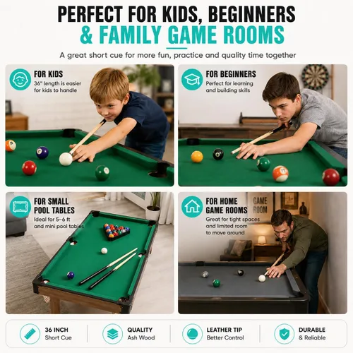 Miniatura 7 de Taco de Billar de Piscina de 36 Pulgadas/48 Pulgadas/58 Pulgadas, Taco de Billar de Madera Dura con Diferentes Tamaños/Cantidades para Niños