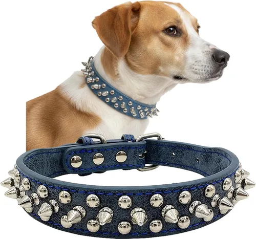 Miniatura 8 de Collar para perro con tachuelas, de piel sintética, con cúpula plateada, antimordeduras, ajustable, resistente, estilo punk, para perros pequeños