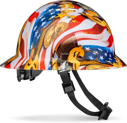 Miniatura 15 de Casco de construcción OSHA de ala completa con diseño camuflaje ventilado de acabado mate, suspensión de 6 puntos